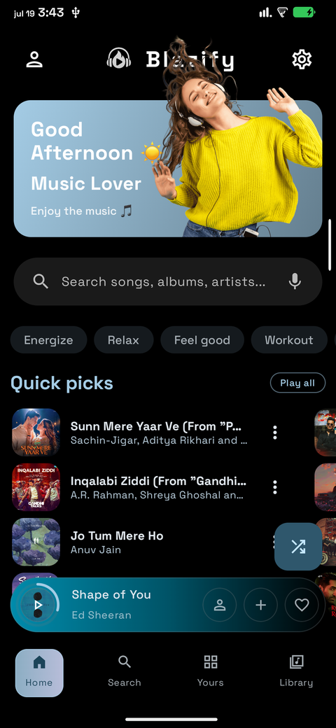 Blazify running on an Android phone